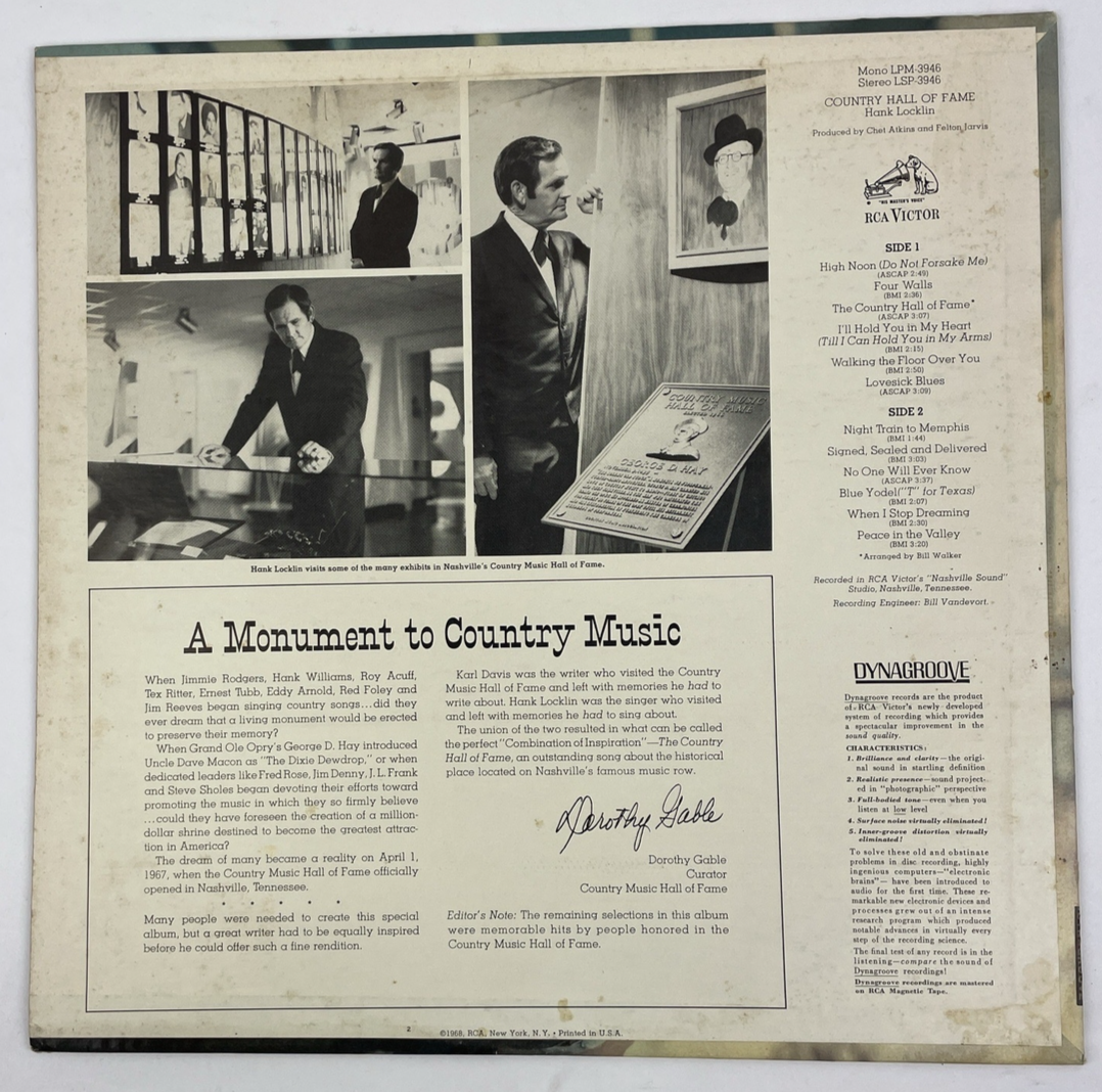 HANK LOCKLIN Country Hall Of Fame Vinyl LP Record LSP 3946 RCA Victor Records