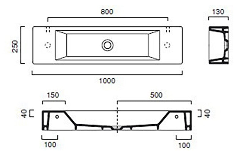 Catalano long rectangular wall mounted ceramic sink 39.5 inch modern bathroom basin white