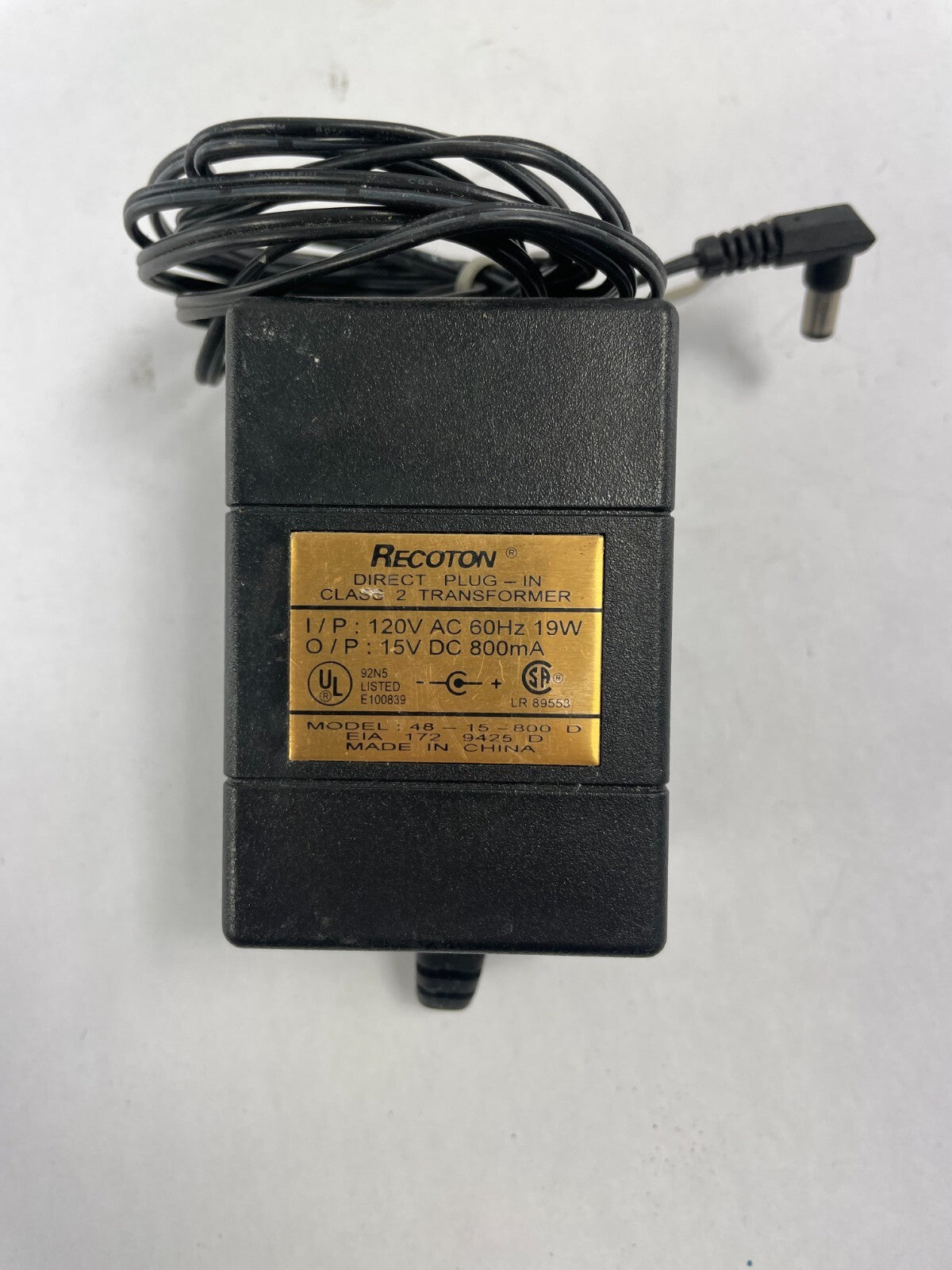 Geniune Recoton 48-15-800 D Output 15 V 0.800 A Power Supply Adapter B01