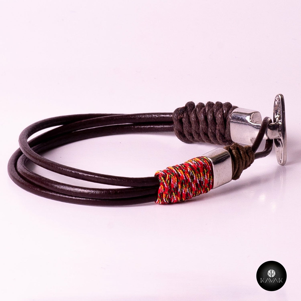 Kavak - Handmade Braided Leather Cords (Blue-Brown) Adjustable Men's Bracelet