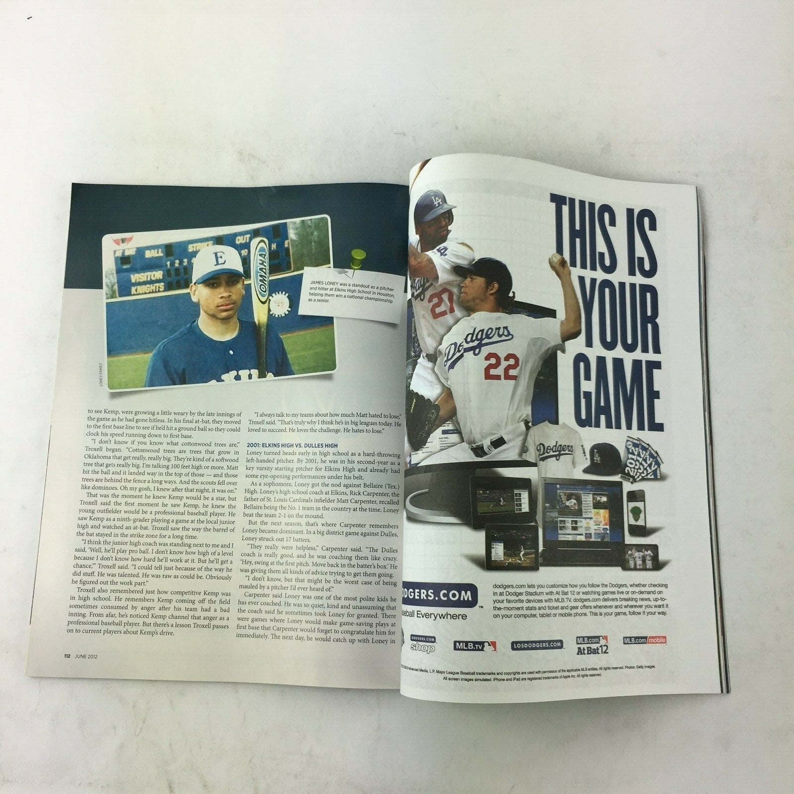 June 2012 Dodgers Magazine Magic Touch Matt Kemp&Blake Griffin Oklahoma