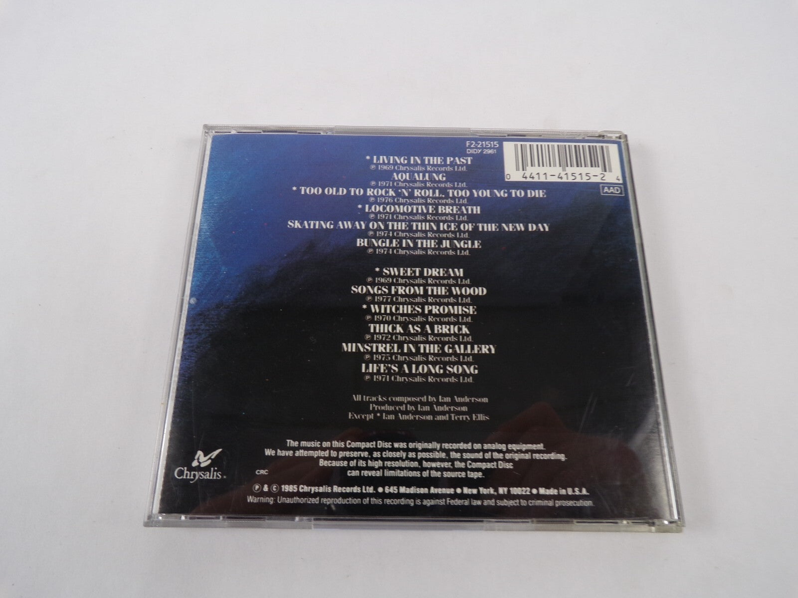 Jethro Tull Original Mastes Iiving In The Past Aqualung Too Old To Rock 'N'CD#59