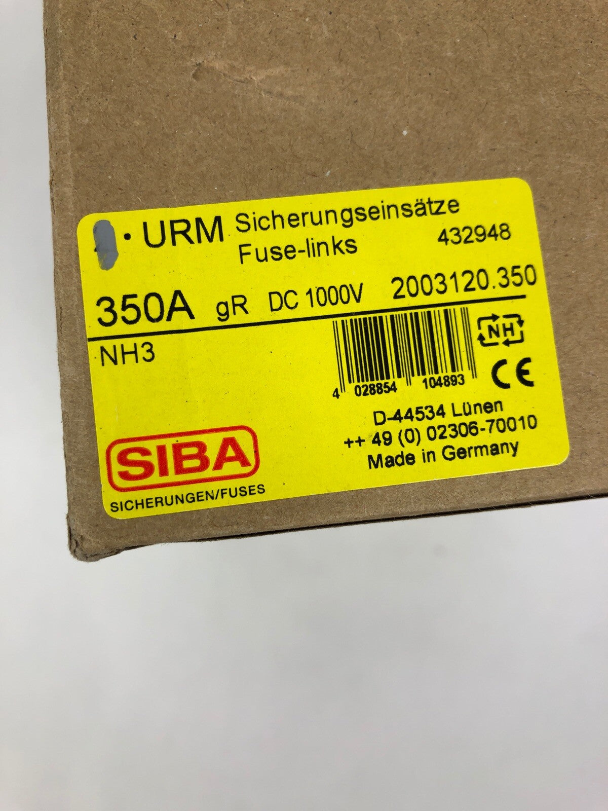 SIBA 350A gR DC 1000V 2003120 . 350 NH3 20 031 20 Fuse Link - Germany * FSTSHP