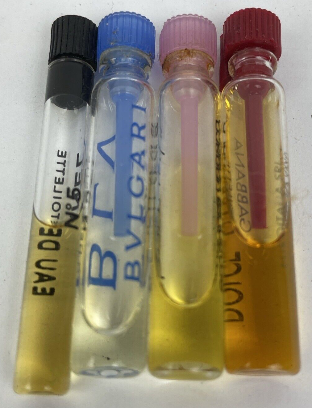 Lot of 4 Women Eau de Toilet Samples CHANNEL N0. 5 BVLGARI DOLCE GABBANA desnuda