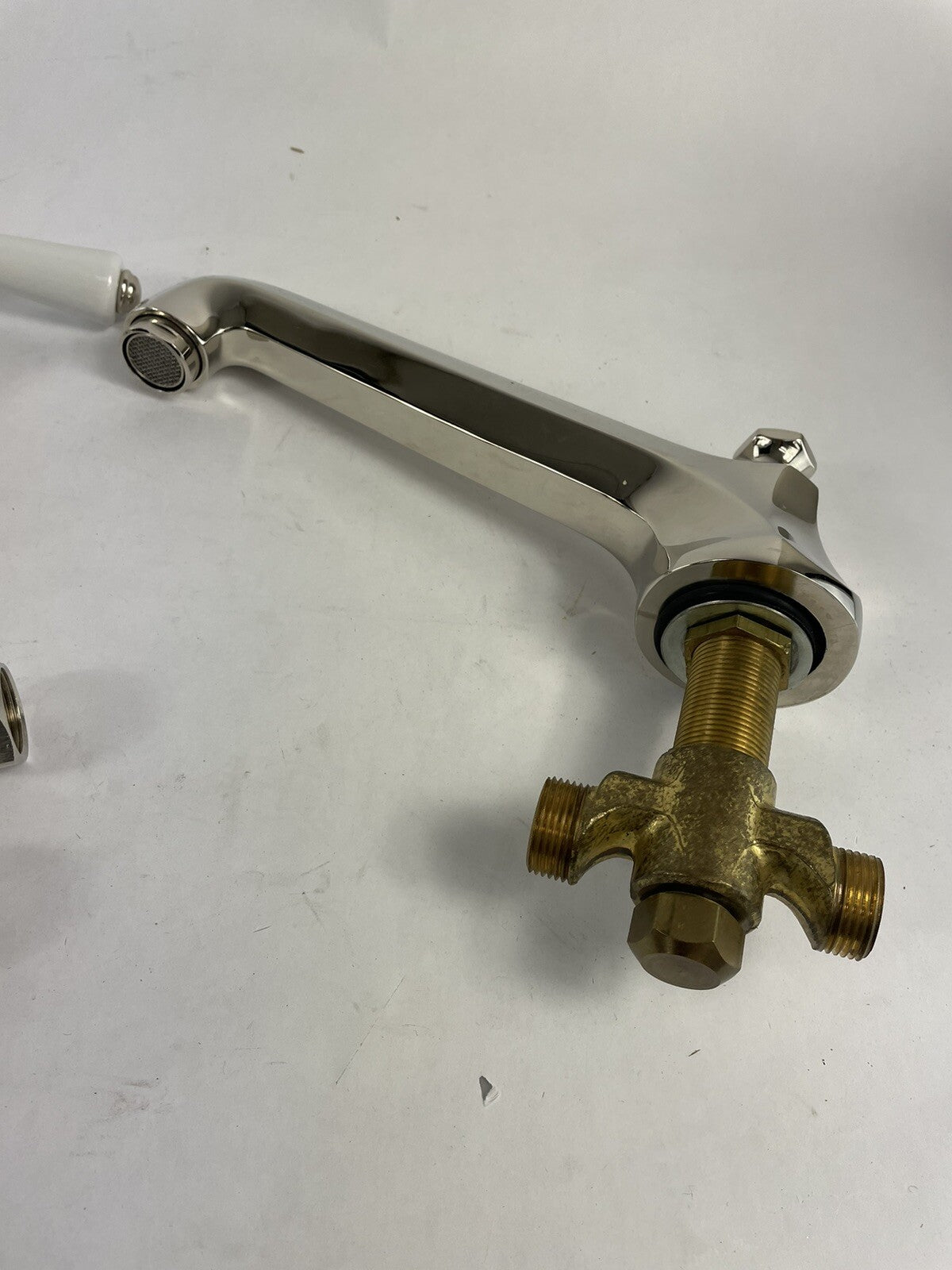 Kallista Tuxedo Lav Basin Faucet Roman Tub Set WHITE Handles Nickel POLISHED