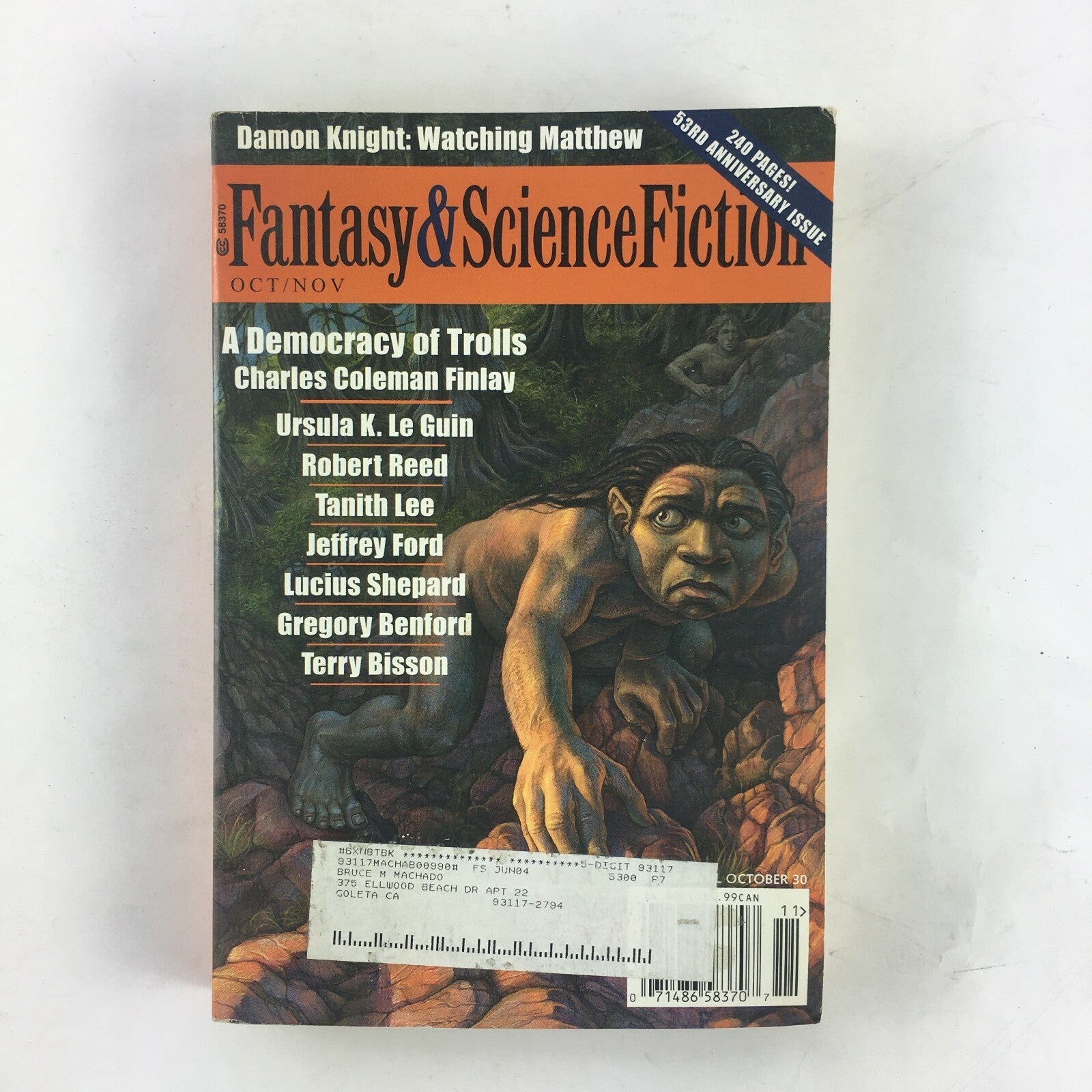 November Fantasy&Science Fiction Magazine Ursula K.Le Guin TanithLee JeffreyFord
