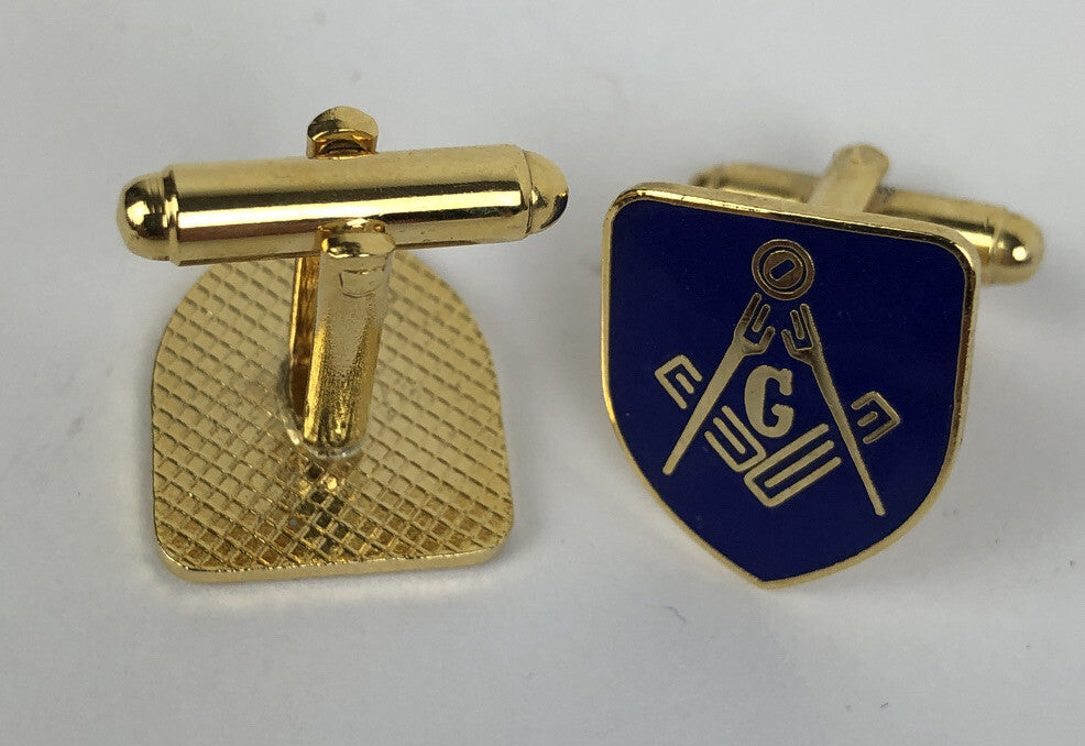 Free Masons Masonic Cuff Link Set in Blue & Gold Shield - LOOK