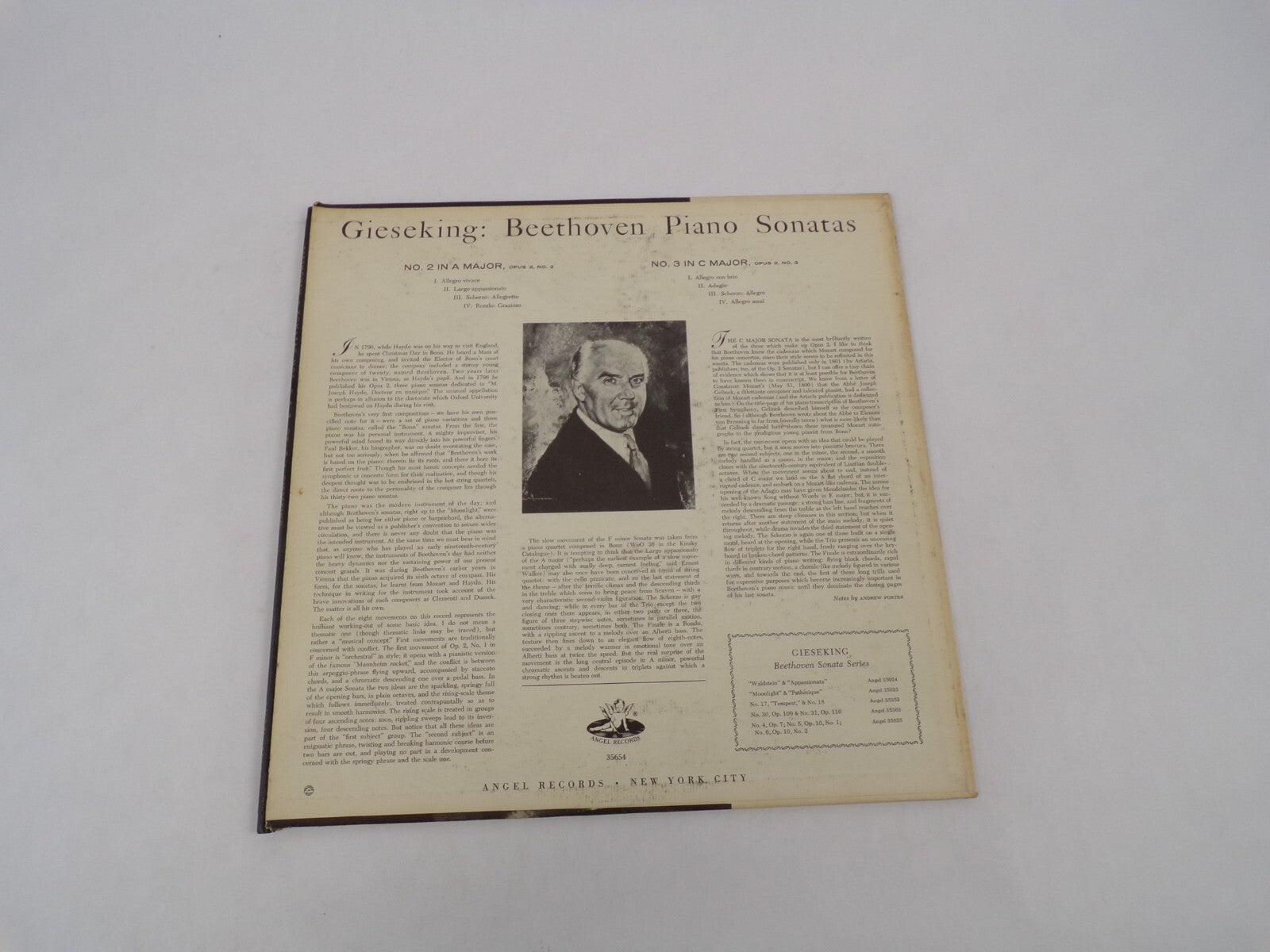 Beethoven Sonatas Gieseking Allegro Vivace Rondo Scherzo & Trio Vinyl Record