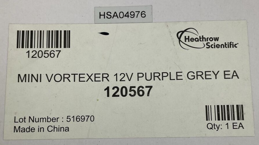 Heathrow Scientific 120567 Mini Vortex Mixer 12V Purple Grey - Universal Power