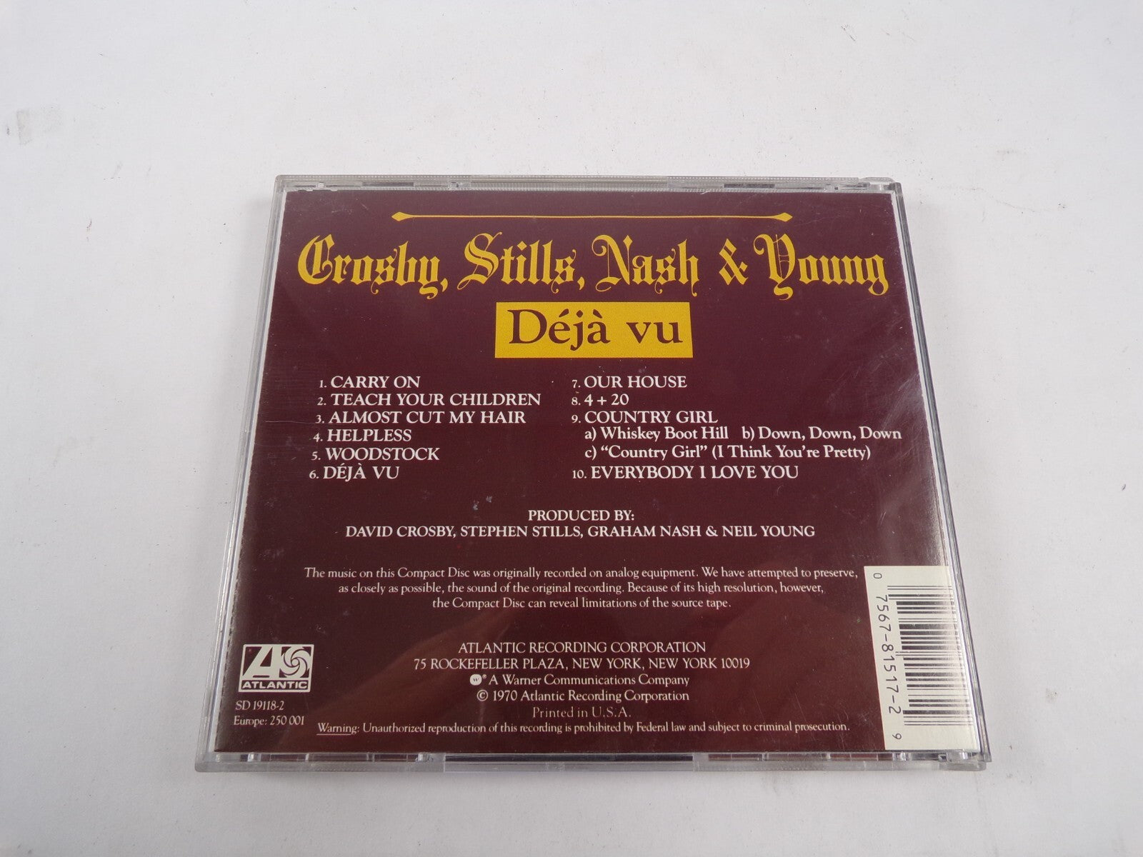 Crosby Stills Nash and Young Deja Carry On Teach Your Children Helpless CD#48
