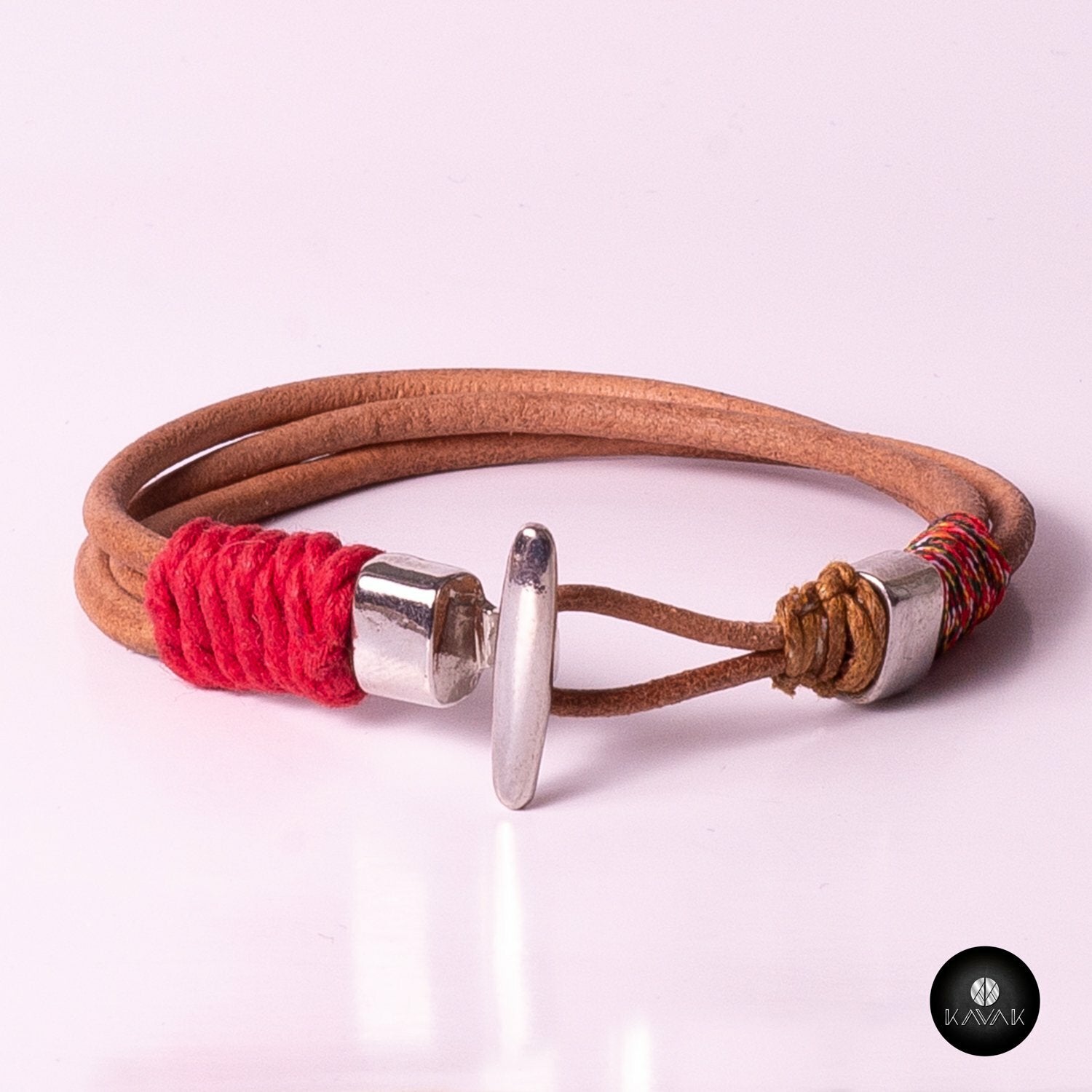 Kavak handmade braided leather cord adjustable men's bracelet
