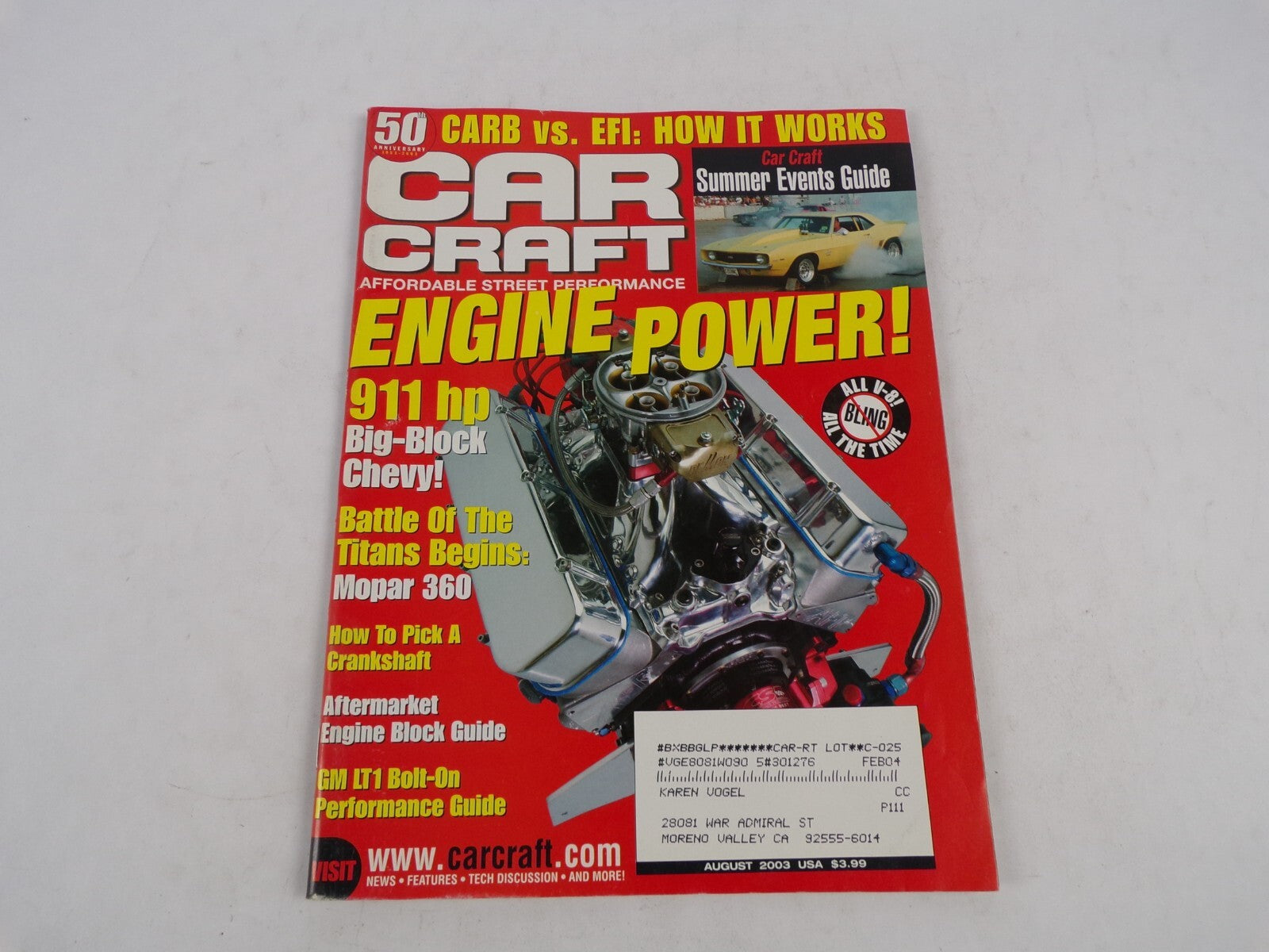 August 2003 Car Craft Engine Power 911 hp Big Block Chevy Battle of Titans