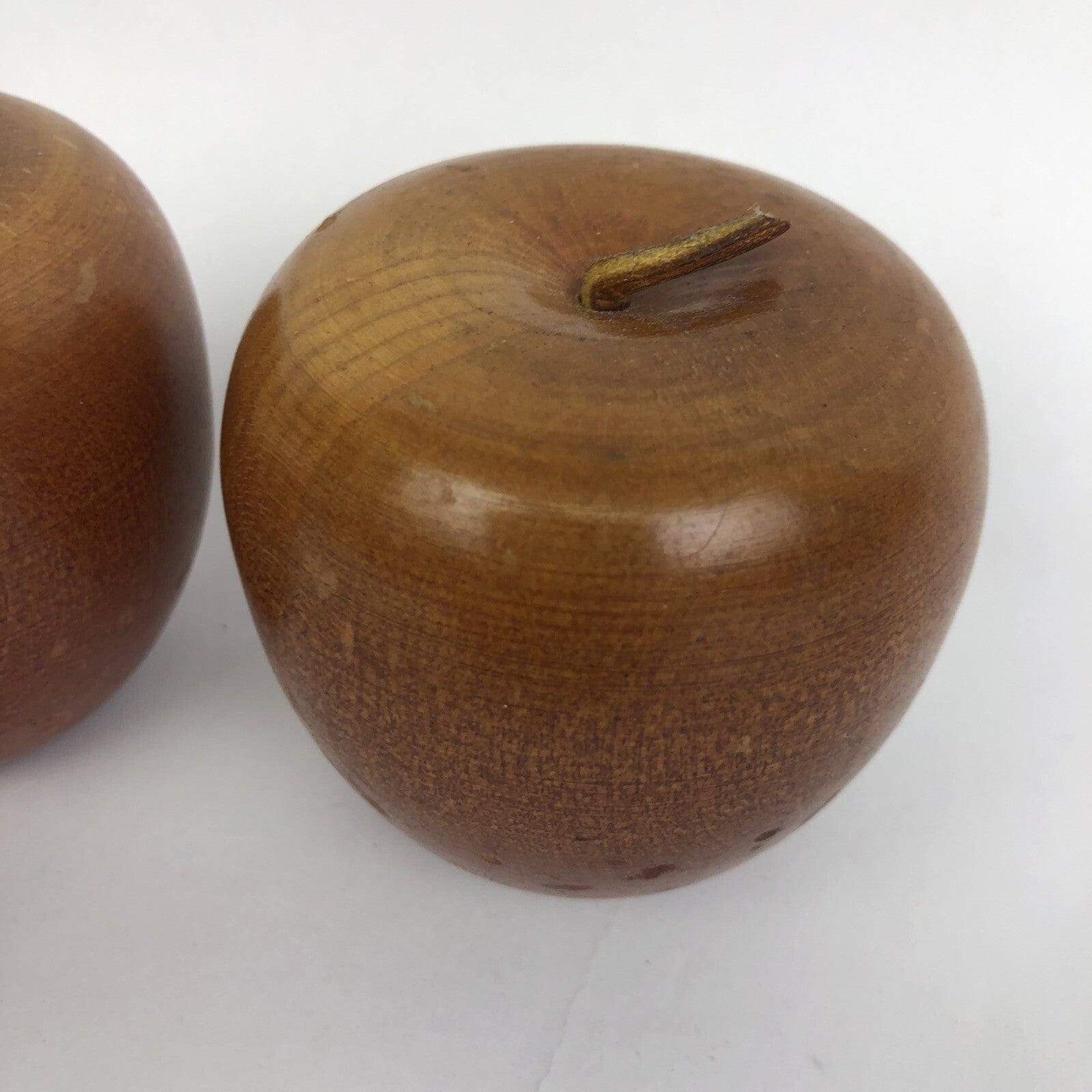 Lot of 2 x Decorative Wooden Apple with Leather Stem Fruit Vintage - LOOK