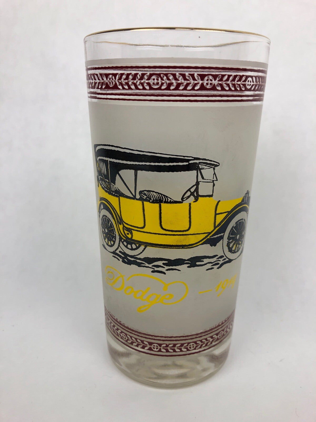 1909 Hudson Car 1914 Dodge Automobile Gold Rim Frosted Drink Cocktail Glass