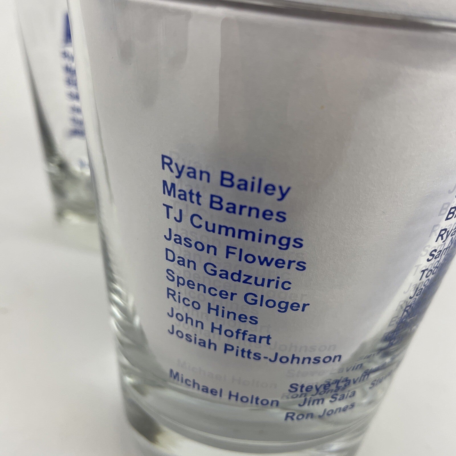 Set of three UCLA Bruins Basketball Awards Banquet highball glasses from 2000, 2001, and 2002.