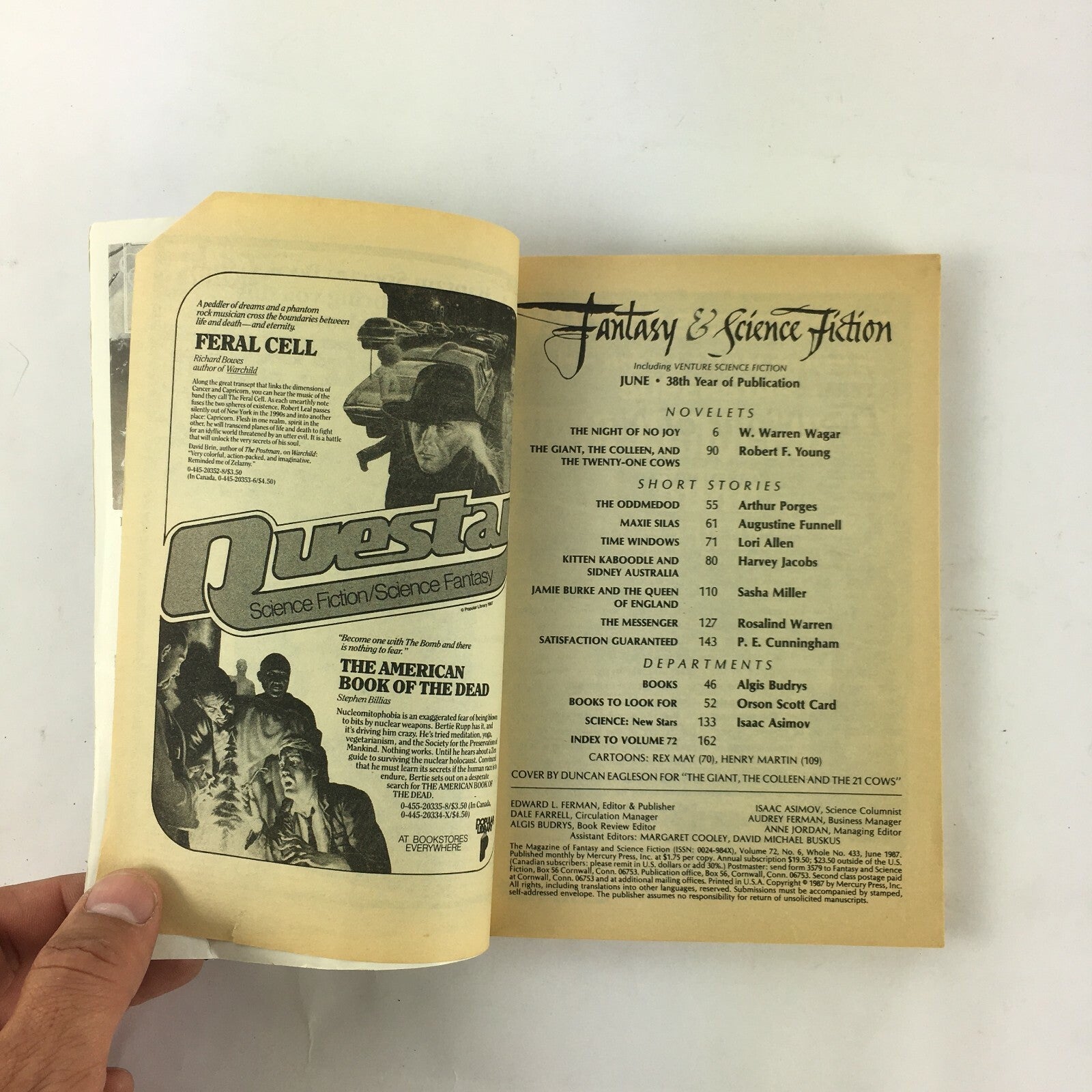 June Fantasy&Science Fiction Magazine P.E.Cunningham Robert F.Young HarveyJacobs