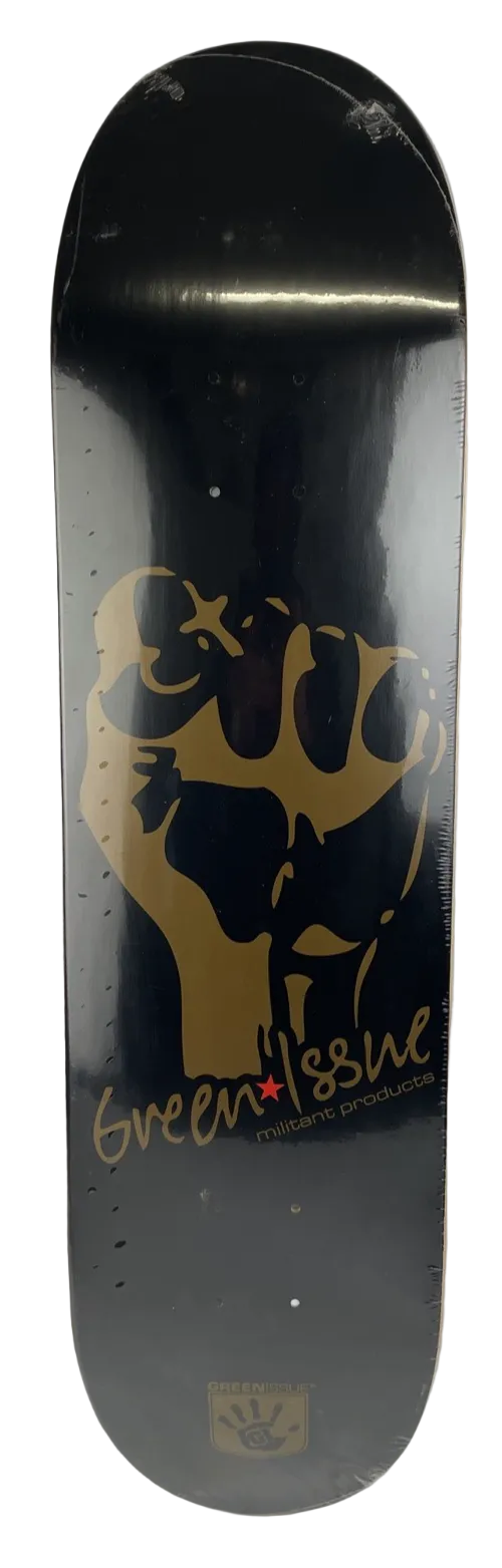 GREEN ISSUE Skateboards Gold Fist Black Militant Products Skateboard Deck 8.25"