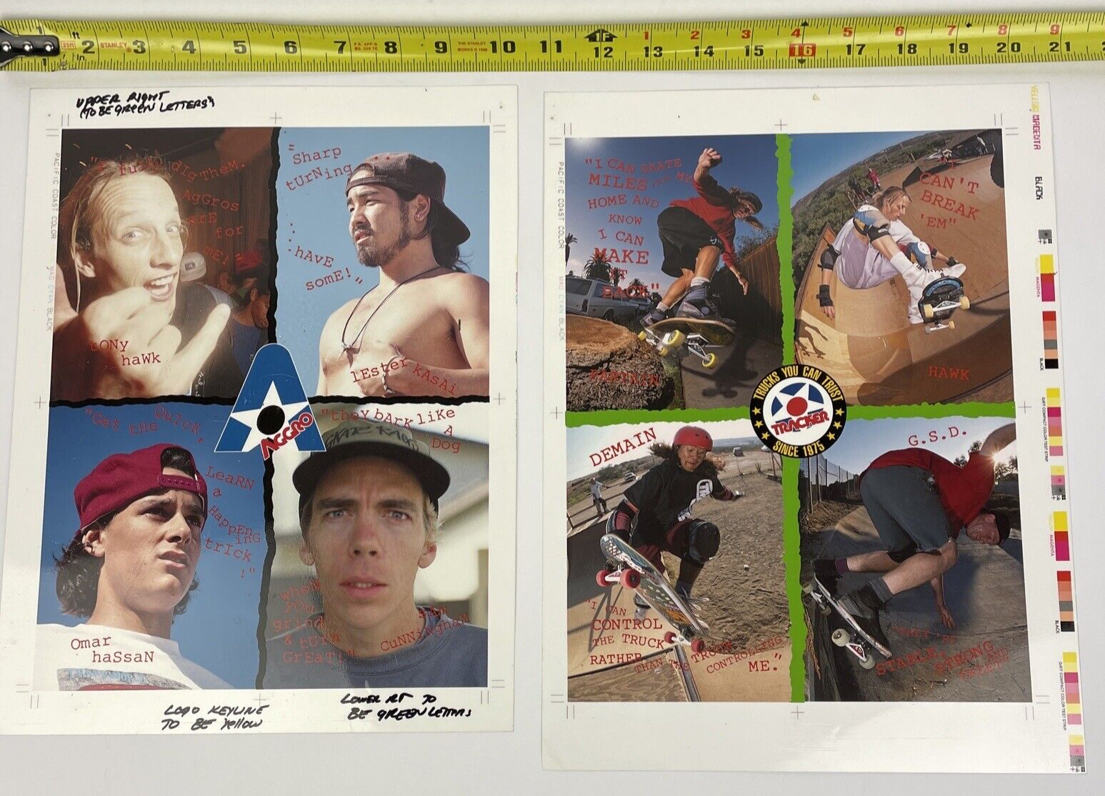 Huge lot of vintage Tracker Trucks trade show display advert proofs and skateboarding memorabilia.