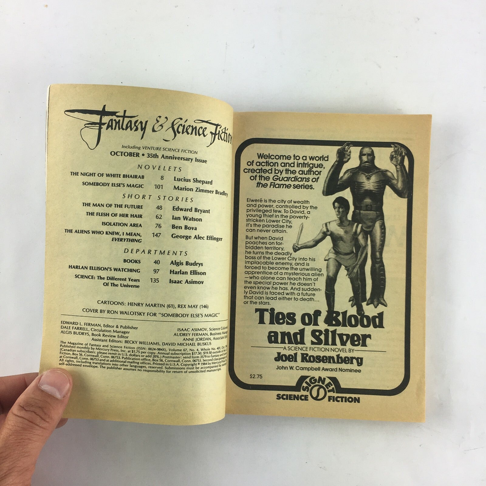 October Fantasy & Science Fiction Magazine Marion Zimmer Bradley Lucius Shepard