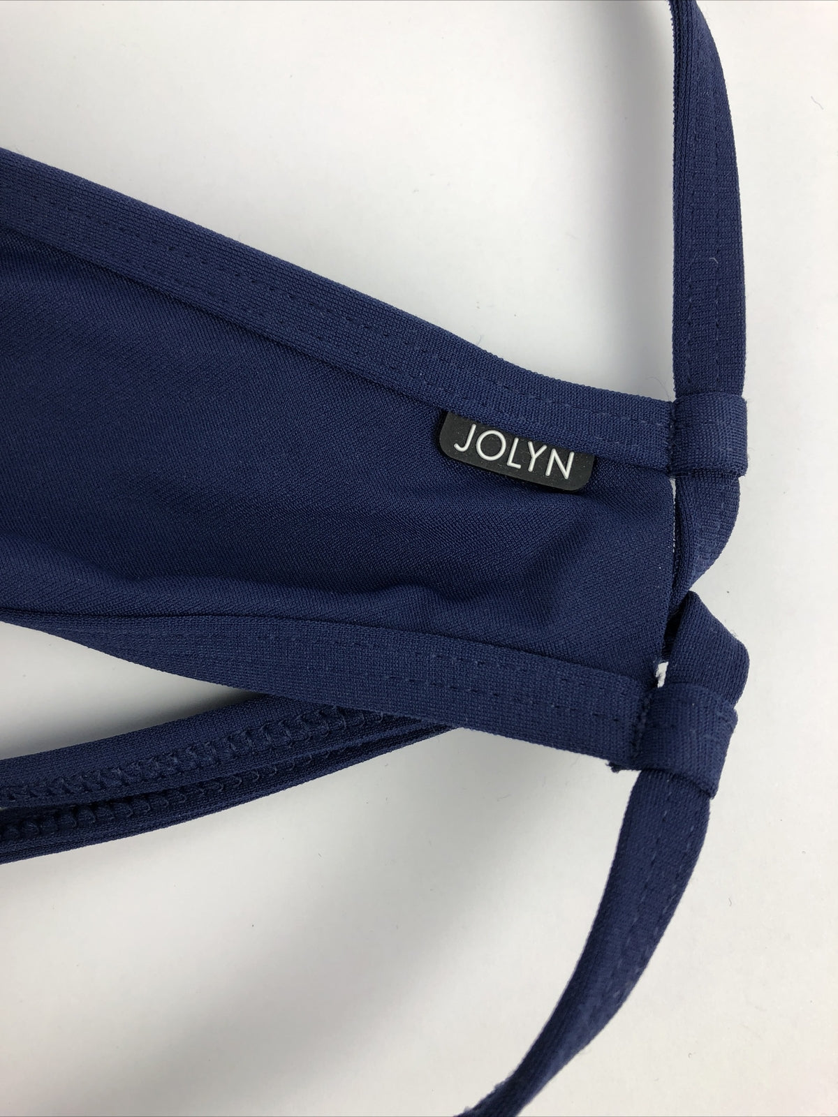 NWOT JOLYN Grayson Medium Fixed Navy Solid Blue Bikini Top Spaghetti Strap NEW
