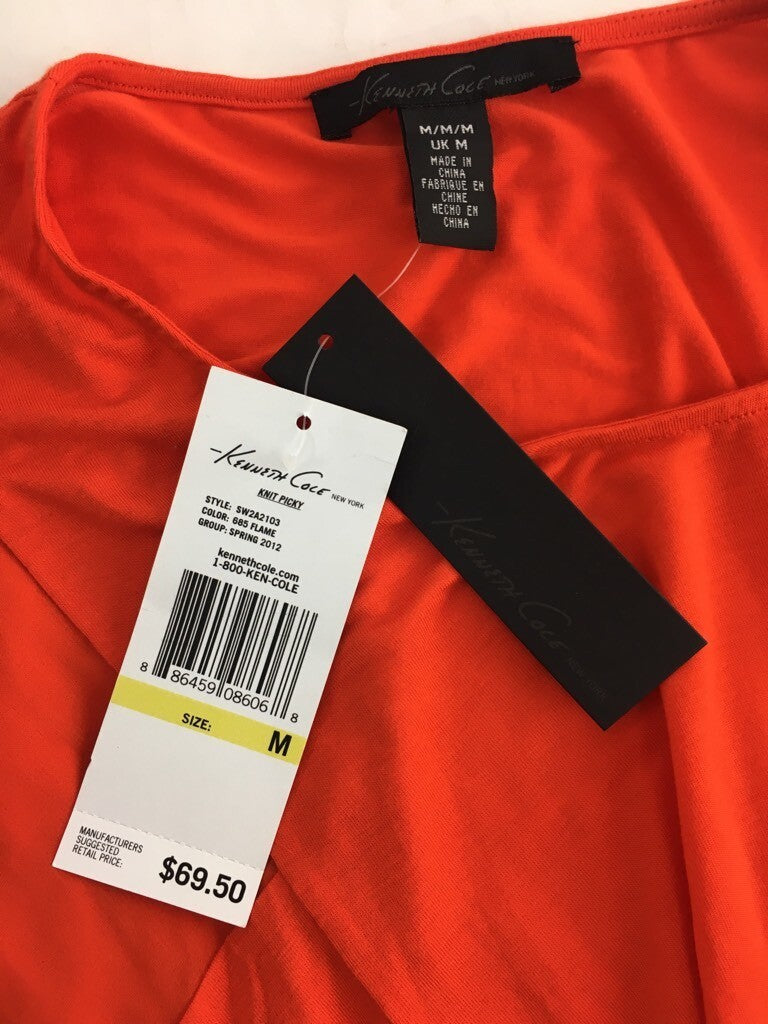 Kenneth Cole Womens Hi Low Blouse Flame Orange Short Sleeves Scoop Neck Top M