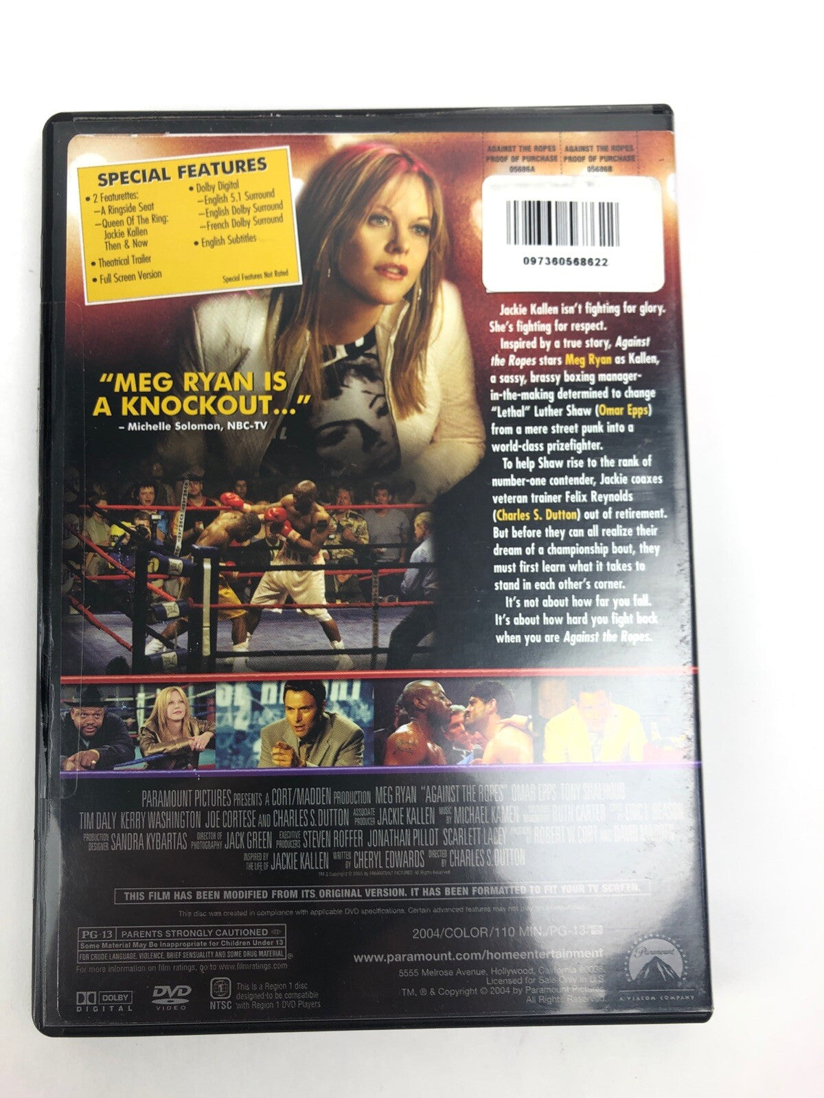 Against the Ropes (DVD, 2004, Full Frame) Meg Ryan Omar Epps Mint Disc FSTSHP