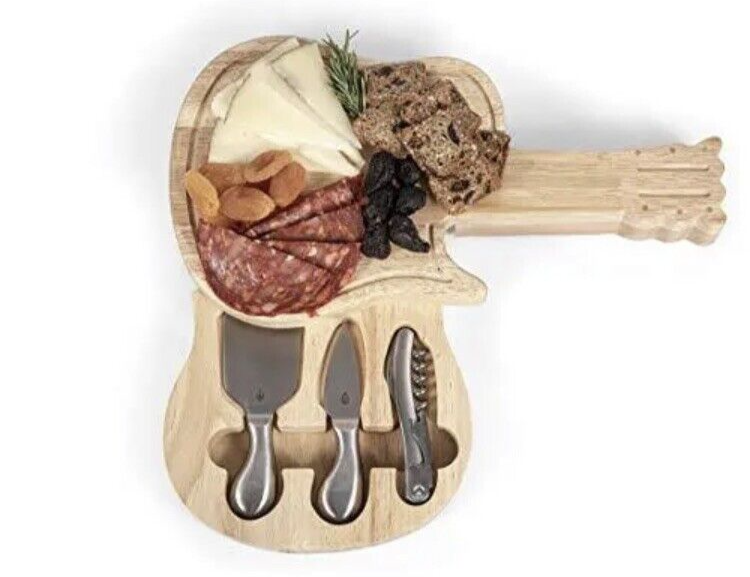 Guitar Cheese Board & Knife Set, Novelty Charcuterie Board Set w Cheese Knives