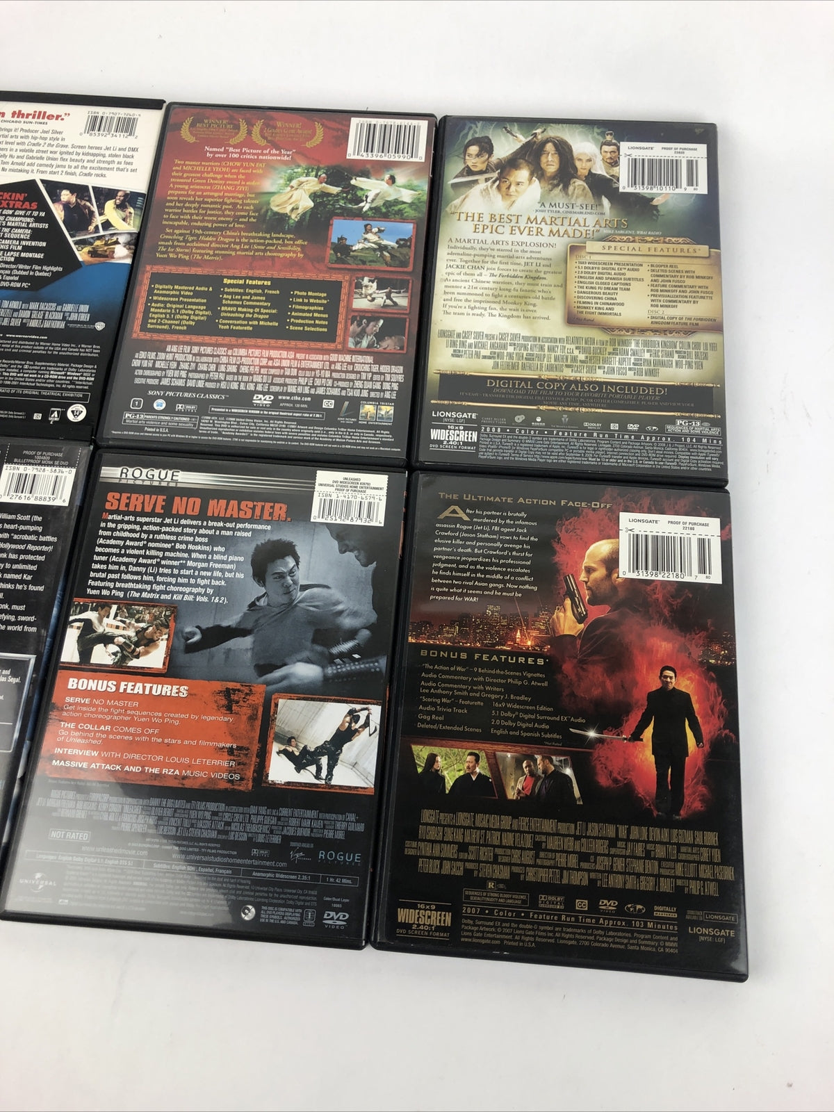 6 KUNG FU / MARTIAL ARTS MOVIE DVD LOT - Chow Yun-Fat Jackie Chan JET LI - Mint