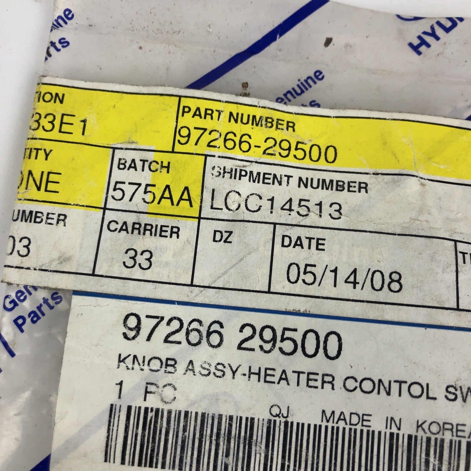 1 x OEM Genuine Hyundai Knob Assembly Heater Contol Switch 97266-29500