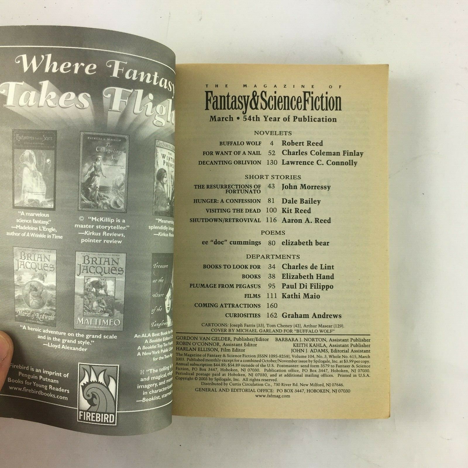 March Fantasy&Science Fiction Magazine Buffalo Wolf Robert Reed Kit Reed John