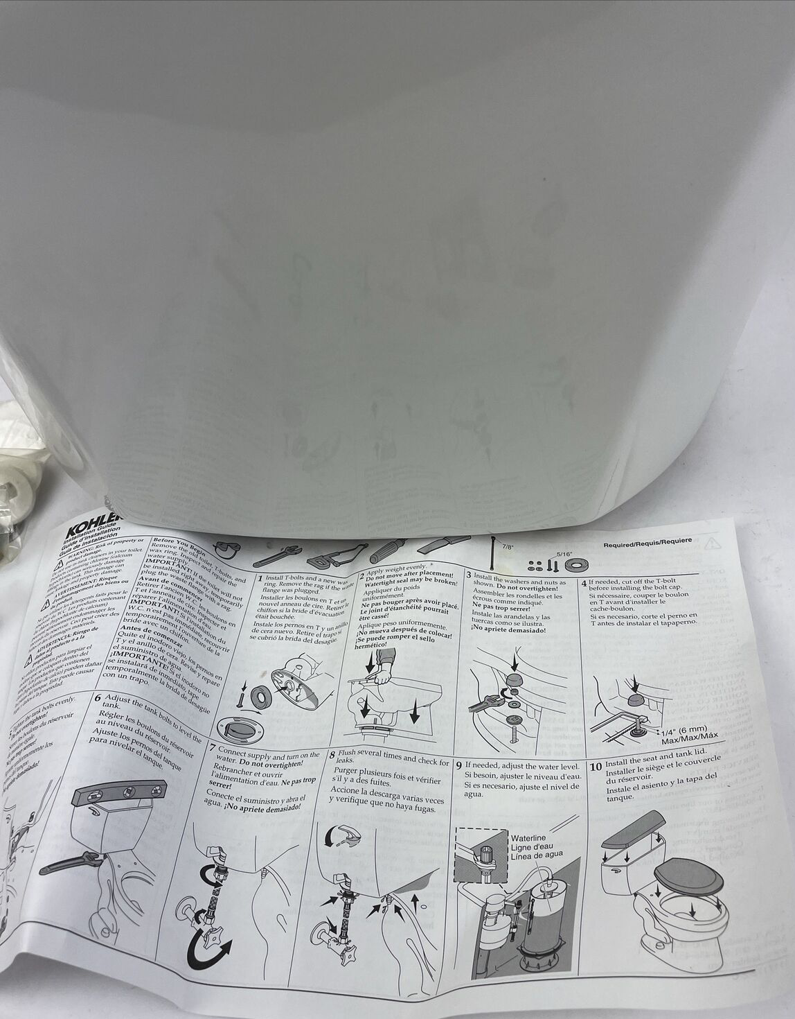 Kohler K-4468-T-0 Wellworth white toilet tank with trip lever and flush valve