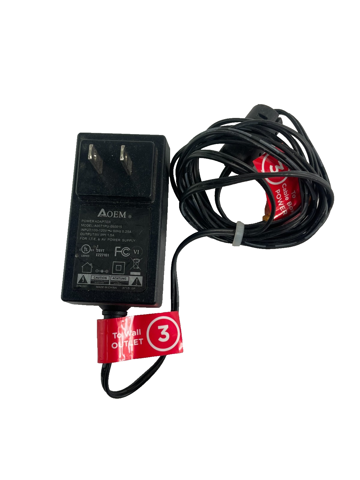 Geniune Atech OEM Model A0071PU-050015 Output 5V 1.5A Power Supply Adapter #A78