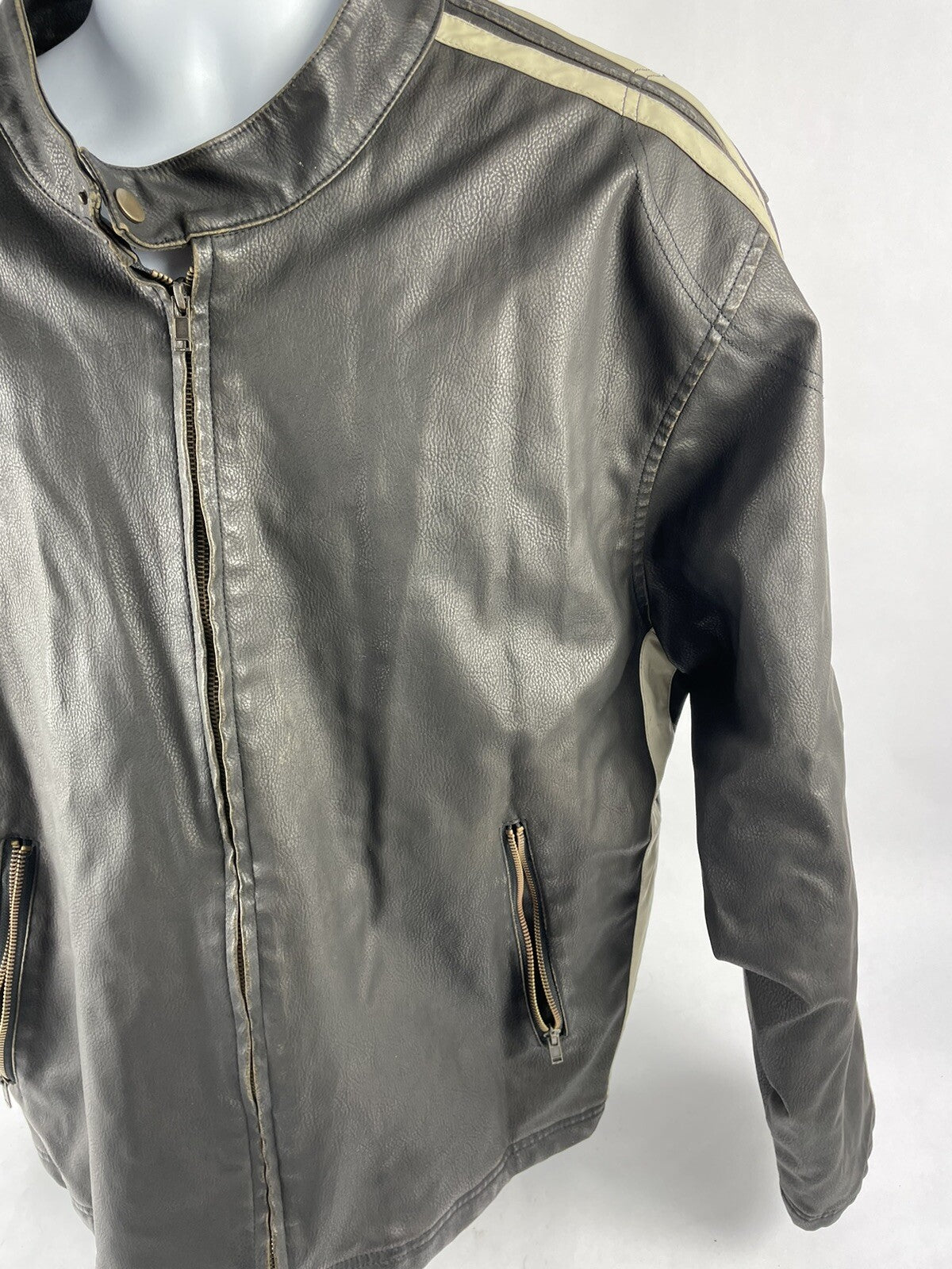 Vintage Arizona Faux Leather Men’s Race Jacket Size 2XL Racing Stripes Brown