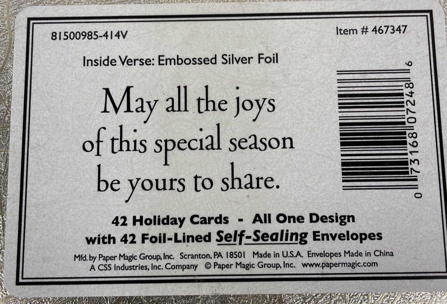 The 3 Snowman Boxed Silver Foil Christmas Cards 42 Ct Envelopes Made In the USA