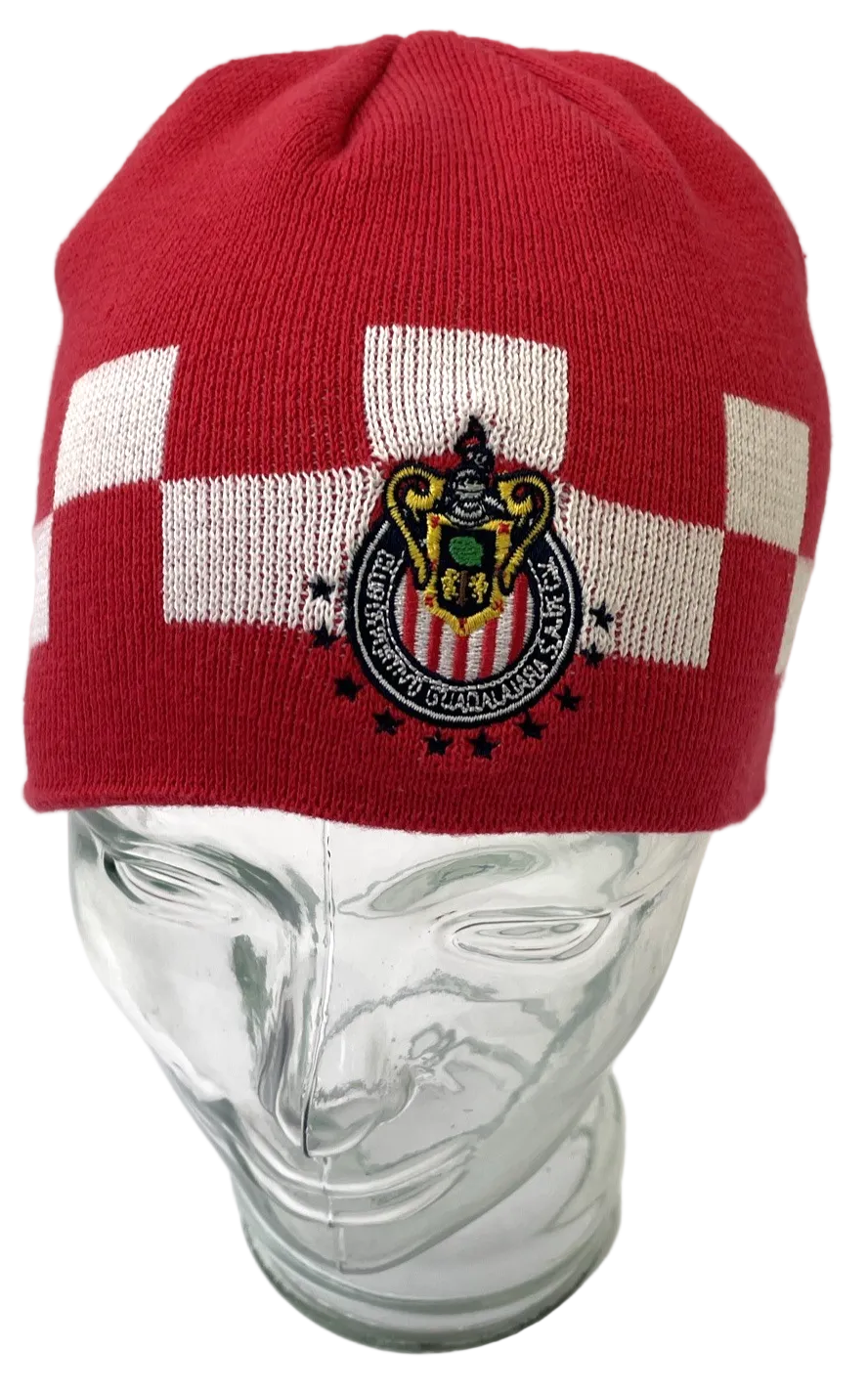 Club Deportivo Chivas Liga MX Mexico FMF Oficial Checkered Knit Hat Beanie OSFA