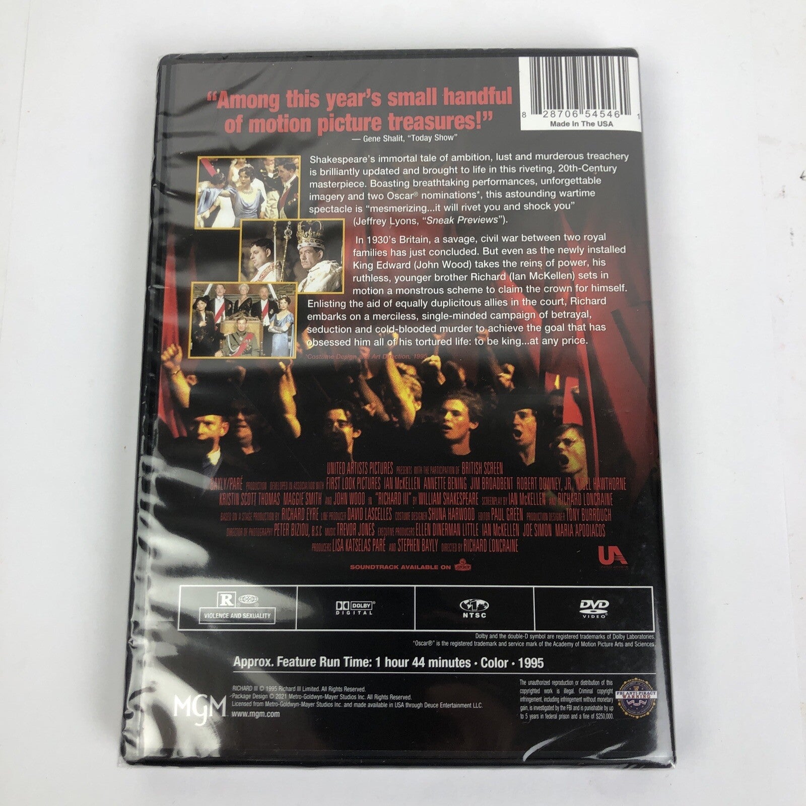 Richard III (DVD, 1995) Annette Bening Robert Downey Jr. Kristin Scott Brand New