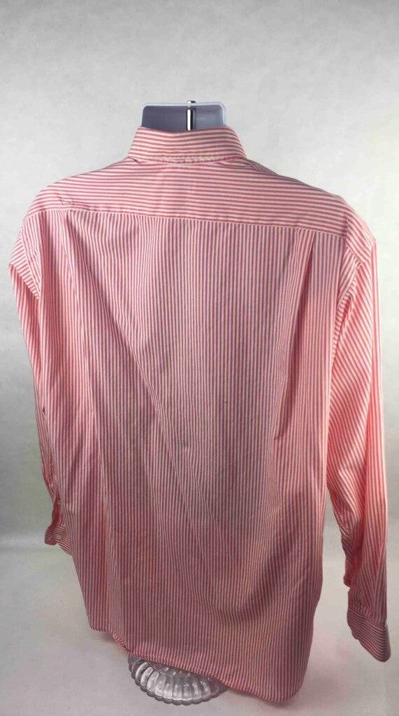 Lacoste Mens Button Down Shirt White Coral Striped Long Cuffed Sleeves Pocket 22