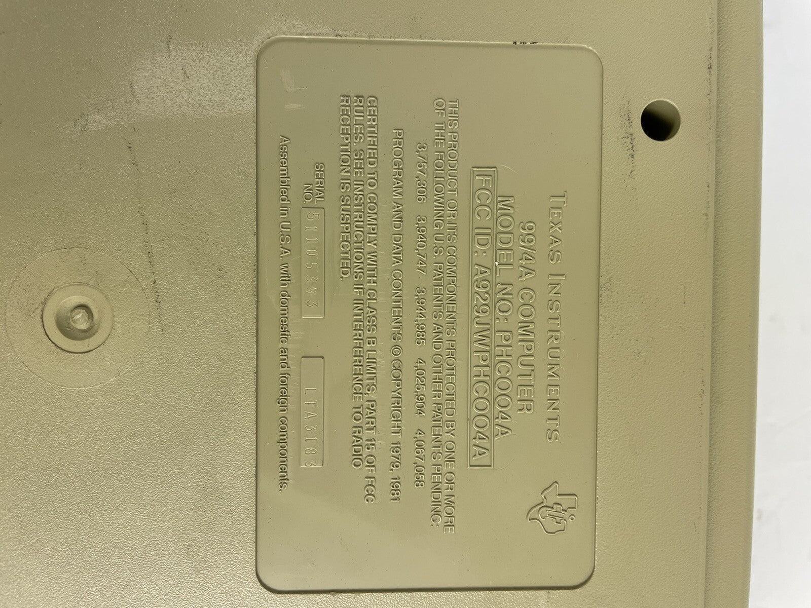 TEXAS INSTRUMENTS 99/4A Untested No Power Supply