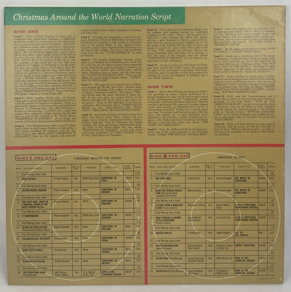 1957 Christmas from Around the World Capitol Records Promo w Fred Waring VGC