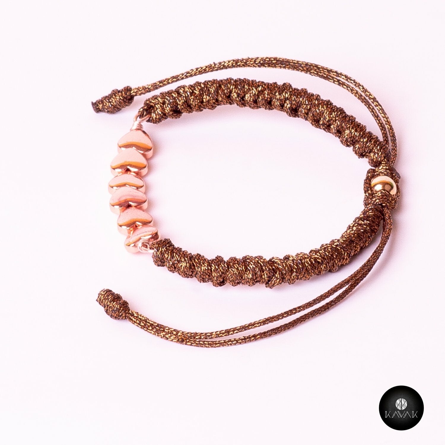 Kavak Handmade Women's Bracelet Rose Gold Plated Ties of Hearts (Rose Hearts)