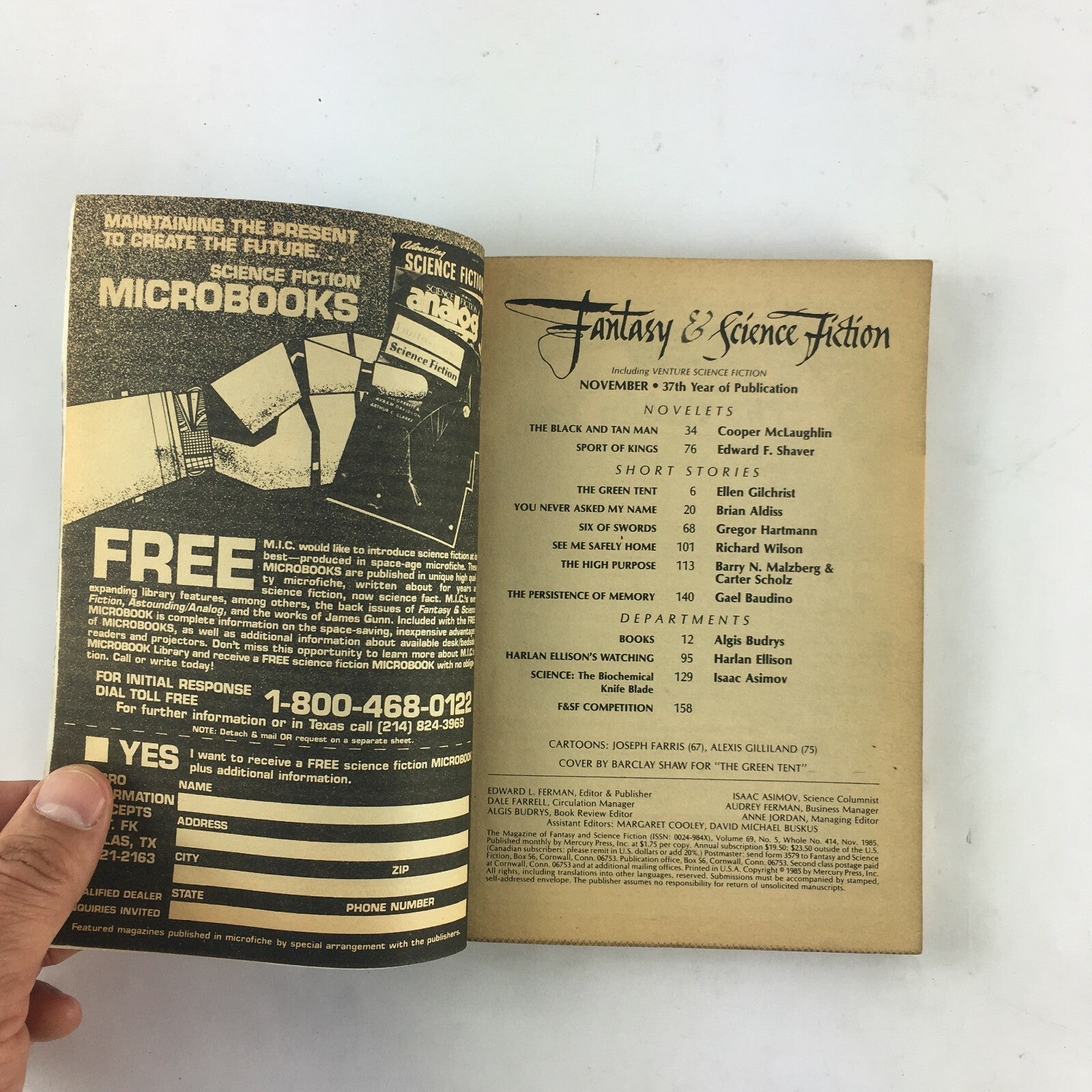 November Fantasy&Science Fiction Magazine Barry N.Malzberg Brian W.Aldiss
