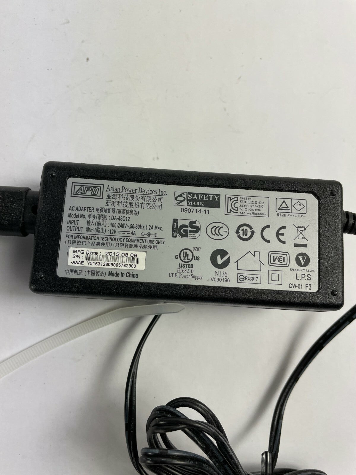Genuine APD DA-48Q12 Ac Adapter Output 12 V 4 A Power Supply Adapter A91