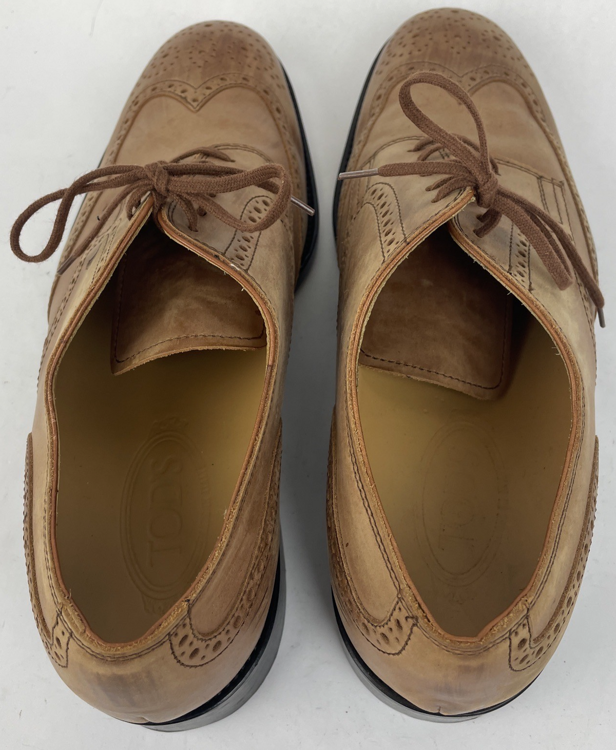 Tods Wingtip Dress Shoes Light Brown Size 10.5 Leather Soles Made in Italy VGC