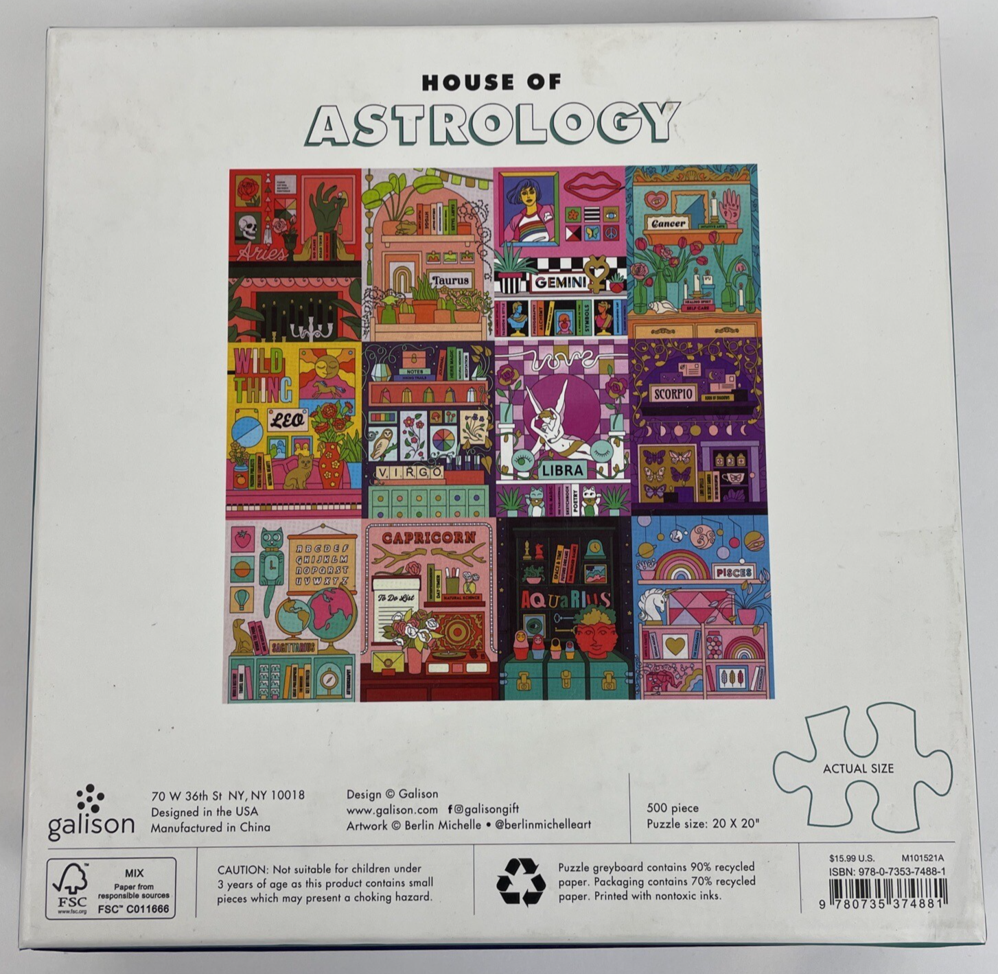House Of Astrology By Galison - 500 Large piece Jigsaw Puzzle Complete 20" x 20"