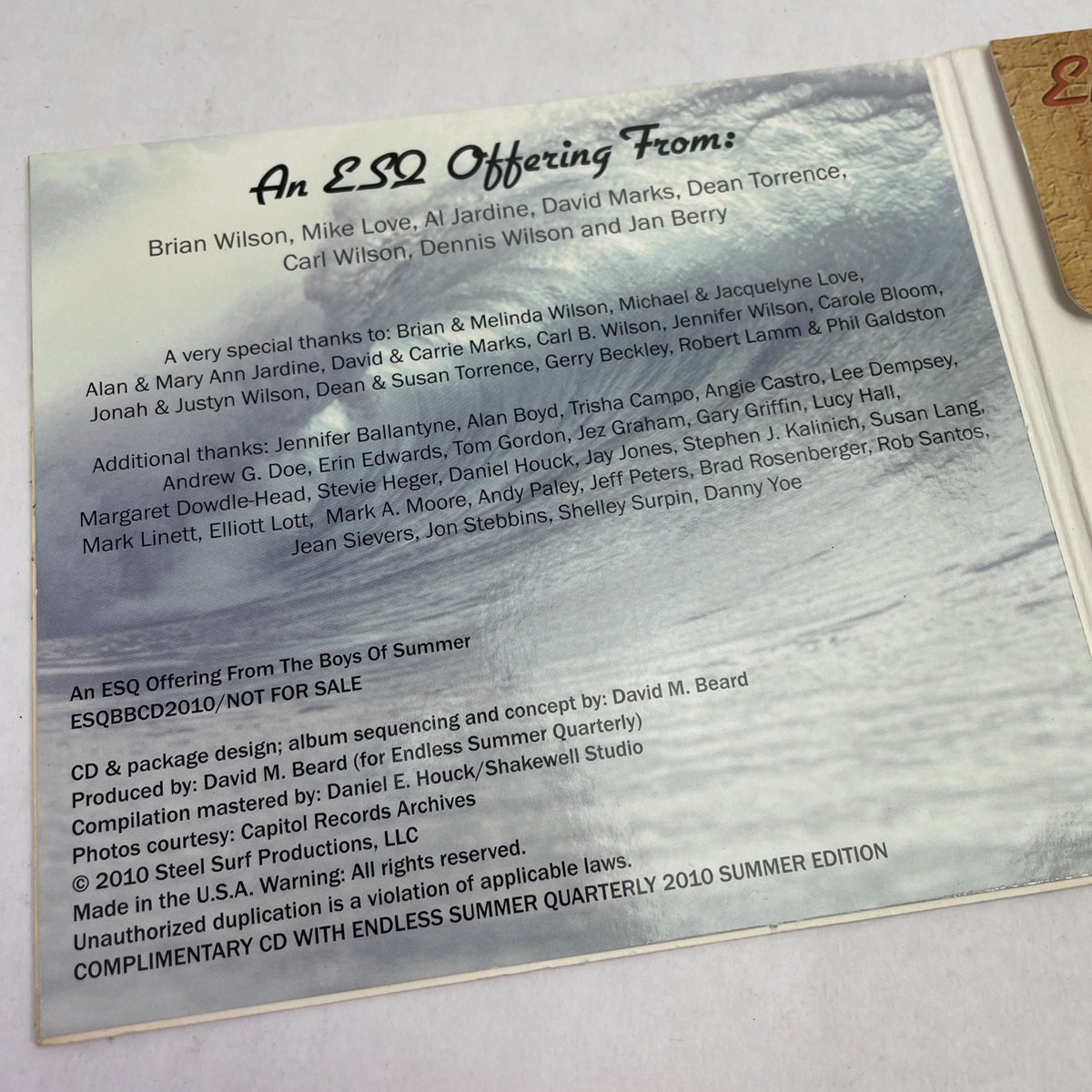Endless Summer Quarterly " The Boys of Summer " 2010 Limited Edition Audio CD