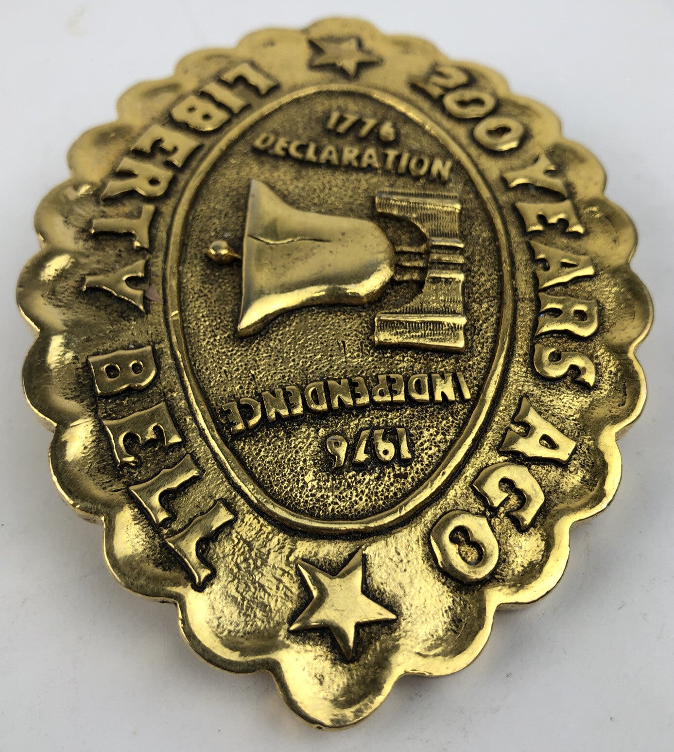 Liberty Bell 200 Years Ago Men’s Belt Buckle Beautiful Gold Finish 3.75" x 2.5"