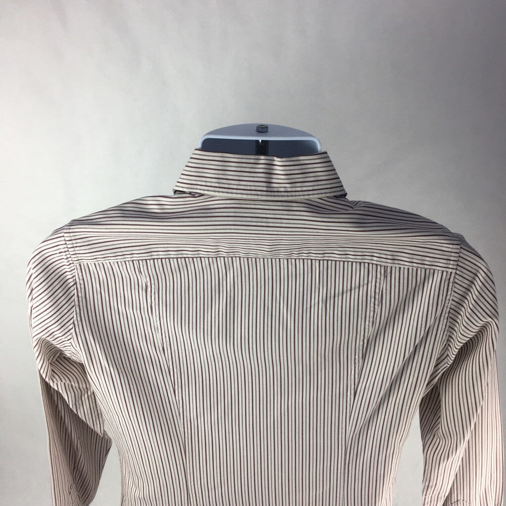 Faconnable Mens Button Front Shirt Ivory Brown Stripe Long Sleeve 100% Cotton XS