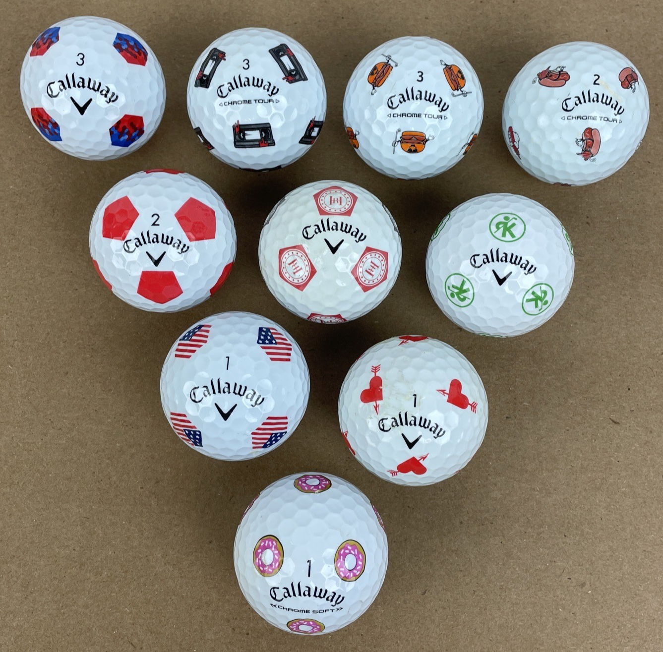 Lot of 14 x TRUVIS Callaway Chrome SERIES TURNBOX Golf Ball Hot Dog Burger Donut