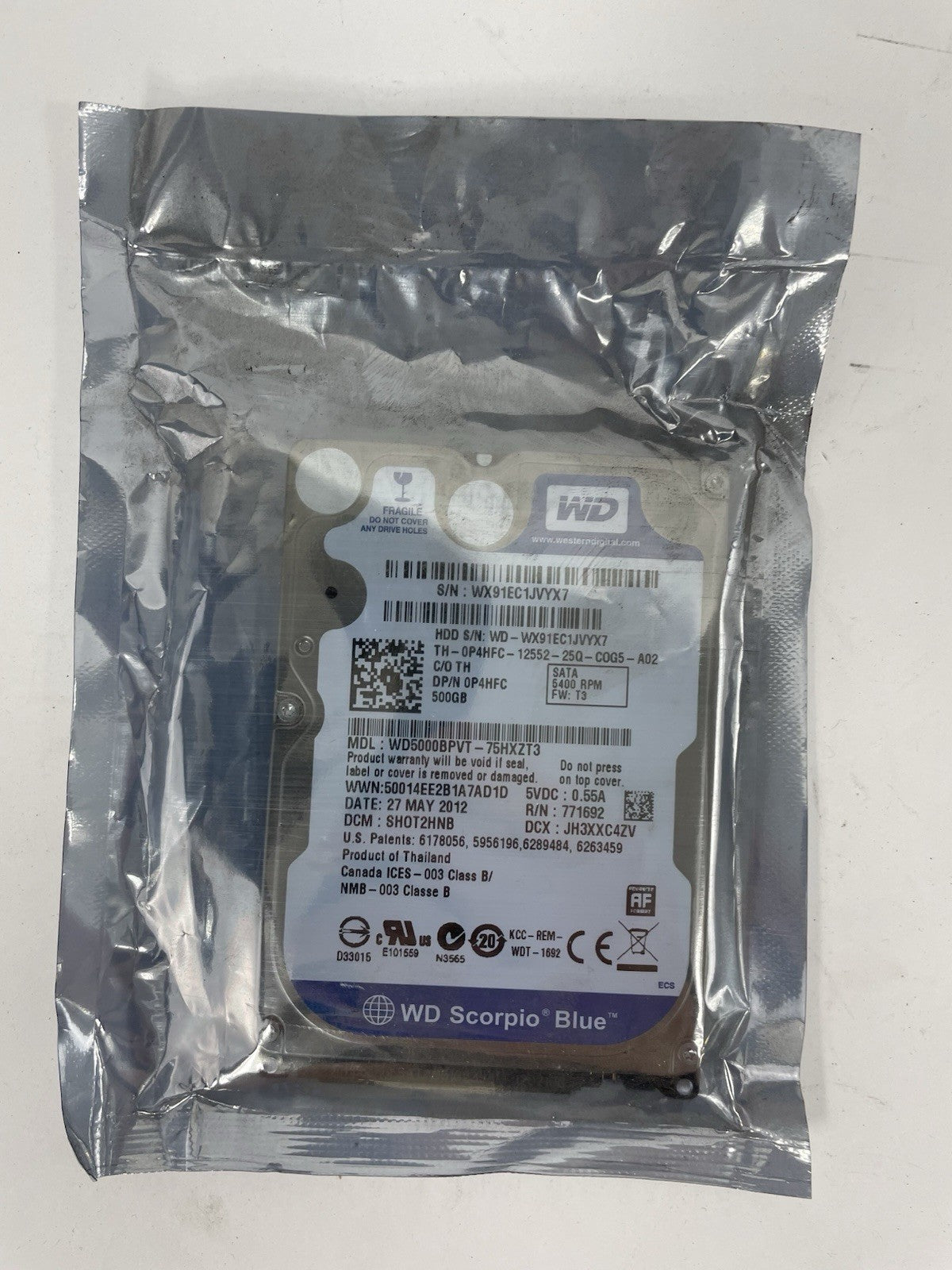NEW Western Digital 500GB Internal Hard Drive WD5000BPVT