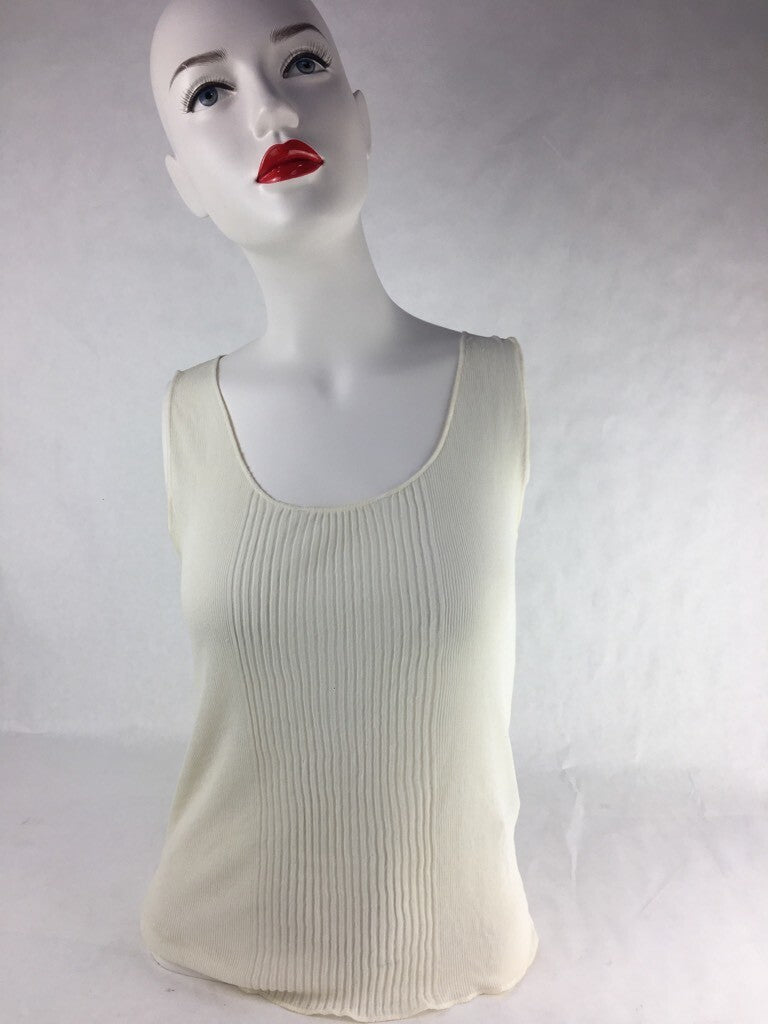 Majestic Womens Tank Top Ivory Scoop Neck Ribbed Blouse 1